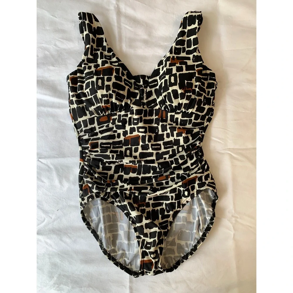 Lands End Slender Suit Grecian Adjustable Geometric One Piece Bathing Suit / 12P